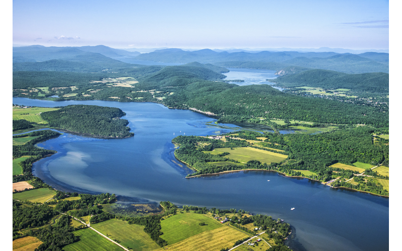 aerial image of Fort Ticonderoga and Lake Champlain