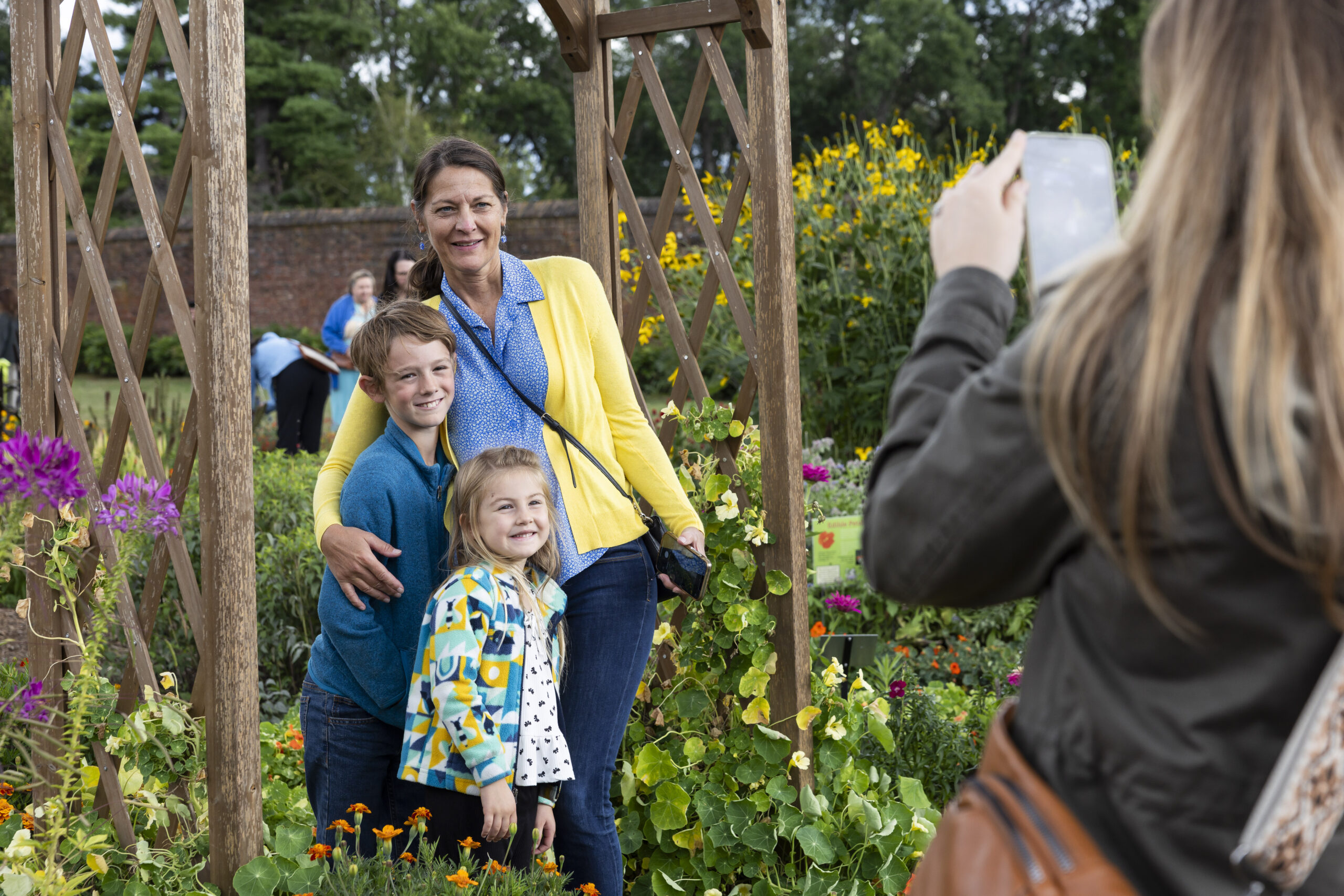 mom and kids in garden